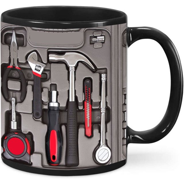 Taza de café con diseño de caja de herramientas, cerámica, 350 ml, con mango negro