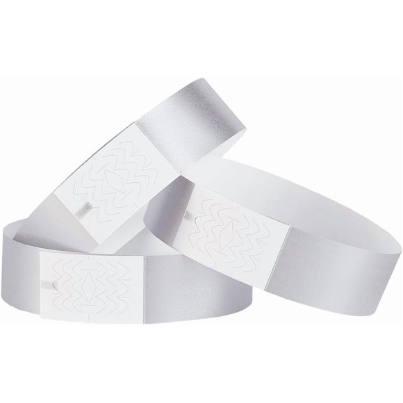 300Pcs Party Wristbands Silver Event Armband Bulk Waterproof Lightweight Paper Bracelets Wristband Badges Event Identification Armbands for Events Amusement Parks Clubs Concert Music Festival
