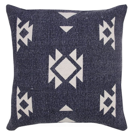 LR Home Ox Bay Hand-Woven Blue/White Geometric All-Natural Cotton Pillow Cover