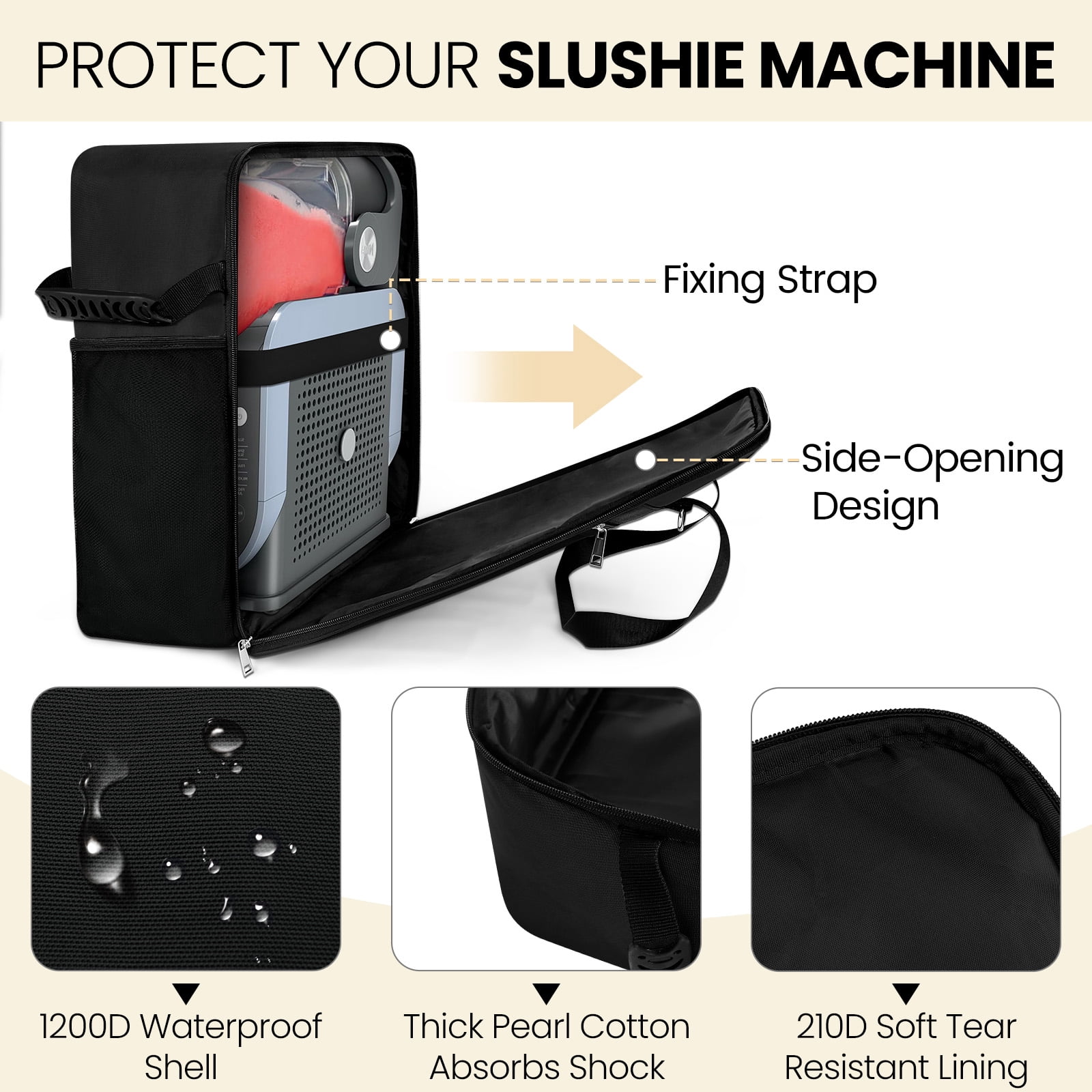 Portable Carrying Bag for Ninja Slushi Machine FS300/FS301 - Dustproof Travel Storage Bag Cover for Slushie Machine (Side-Opening, Black)