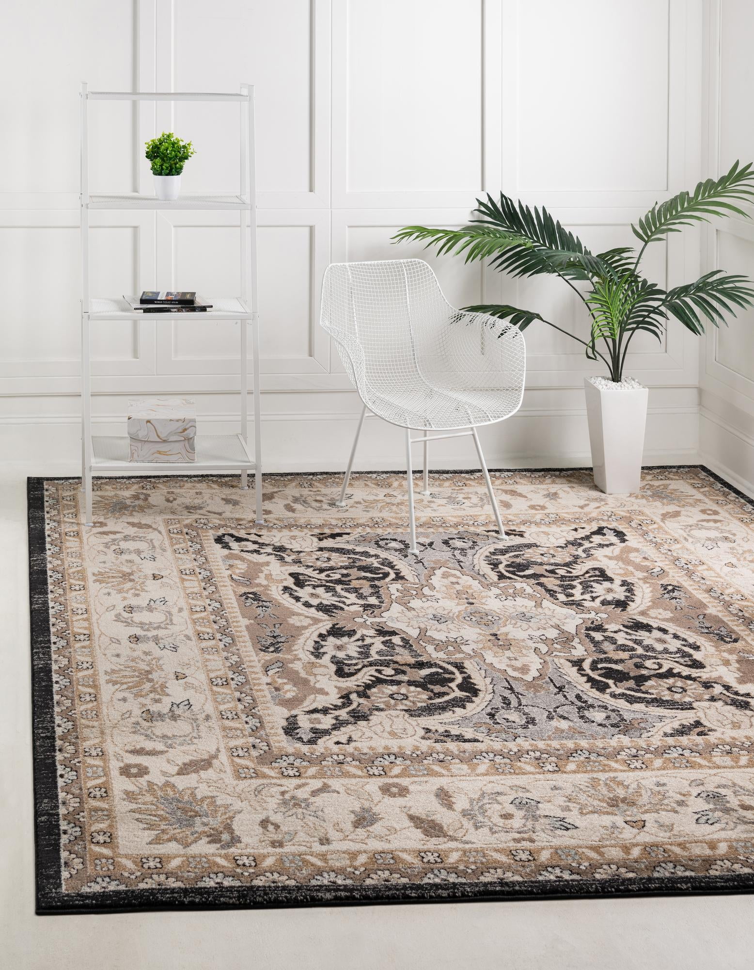 Unique Loom Elizabeth Tradition Rug , 8' 4" x 8' 4" ,Black