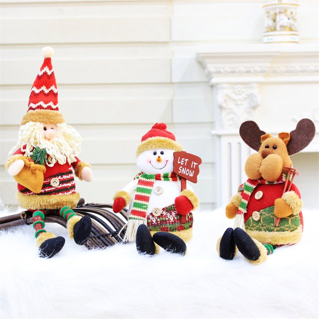 Juguete de Navidad 3 PCS / Set Súper Lindo Pierna Larga Sentado Papá Noel Muñeco de nieve Muñeco de reno Reno de Navidad Adornos de Navidad Adornos de Navidad para árbol de Navidad Colgante de vacaci JAMW Sencillez