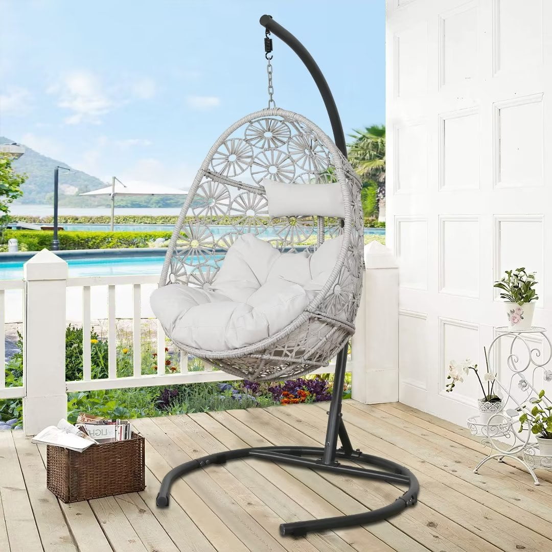 Iwicker Patio Wicker Hanging Egg Chair Indoor Rattan Hammock Chair