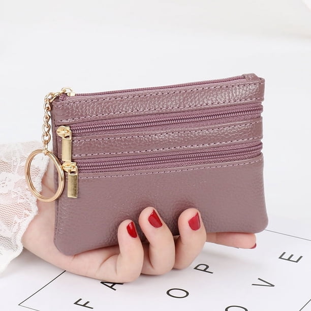 Monedero de mujer, monedero pequeño con textura de cuero, cartera multifunción para licencia de conducir, tarjetero, bolso de cuero suave, bolso con cremallera