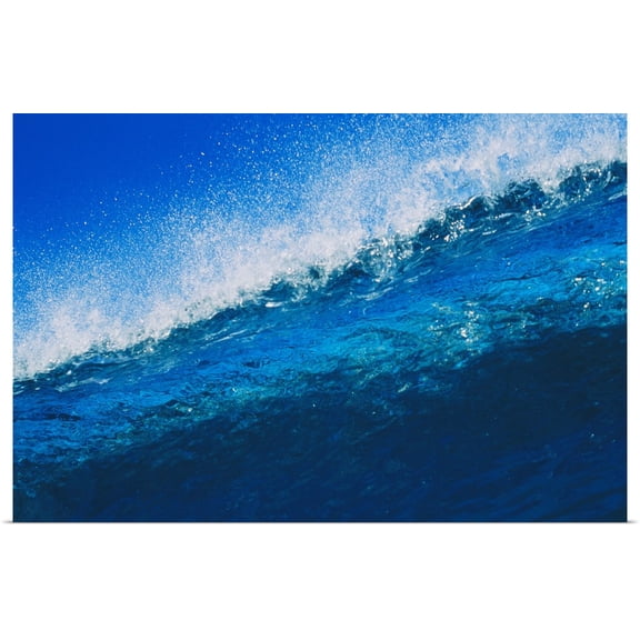 Great BIG Canvas | Rolled Liysa Swart Poster Print entitled Hawaii, Bright Blue Wave At It's Peak With White Wash, Blue Sky
