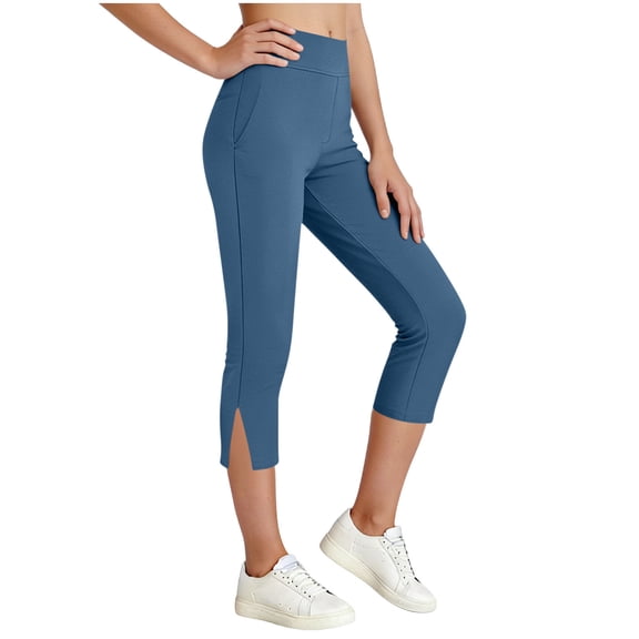 OGLCCG Tween Girls Capri Leggings with Slits Stretch Yoga Capris Pants High Waisted Gym Workout Cropped Tights with Pockets 5-15 Years