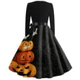 thumbnail image 5 of Halloween Dresses for Women Spider Witch Hat Long Sleeve Hepburn Cocktail Fall Dresses V Neck 1950s Casual Funny Dress with Belt 2XL, 5 of 5