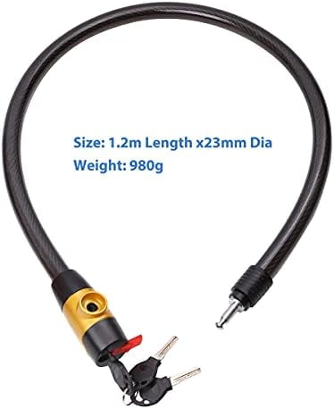 Bike Cable Lock with Keys, 4FT x 23 mm Bike Lock Cable, Durable Steel, Anti-Theft Outdoor Waterproof Locks for Bike, Ebike, Scooter, Motorcycle, Warehouse, Fence Shed, Gate