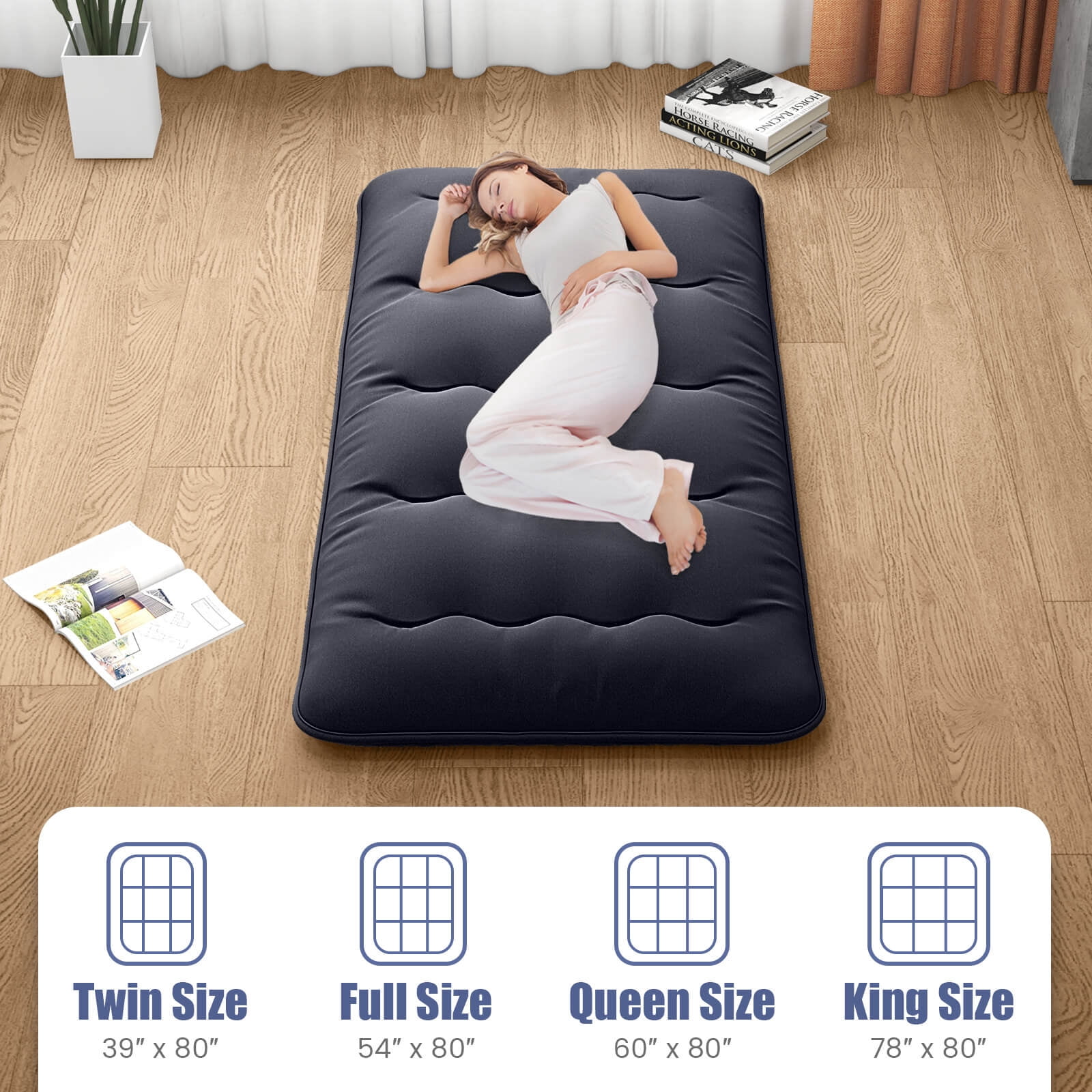 Costway Twin Futon Mattress Japanese Floor Sleeping Pad Washable Cover Carry Bag Black