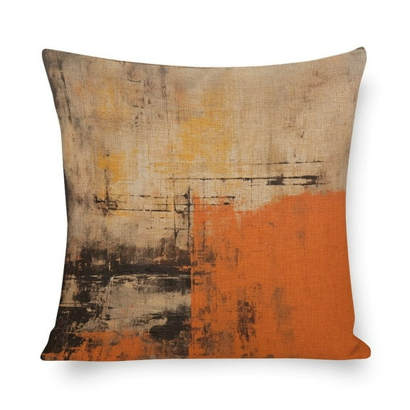 Pillow Cases Abstract Rustic Orange And Brown Print Zippered Pillow Cover Vintage Abstract Painting Cute Throw Pillows 16"x16" for Farmhouse Decor Room Bedroom Sofa Chair Car