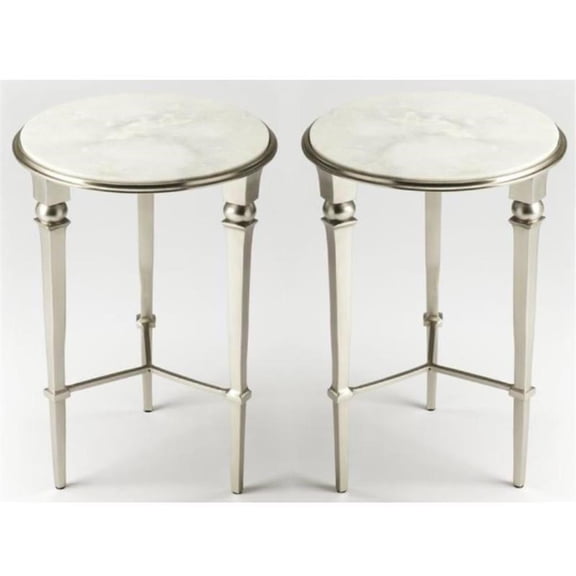 Home Square Modern Marble End Table in Silver Finish - Set of 2