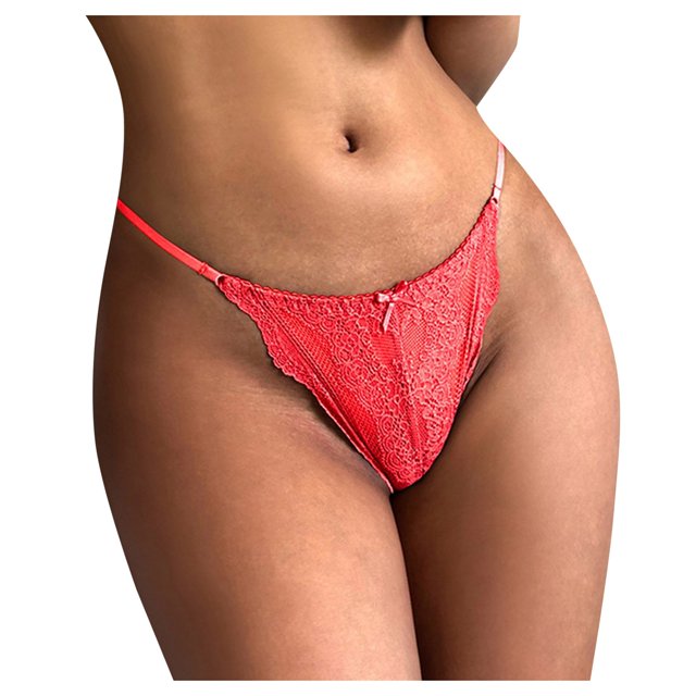 Gibobby Conjunto de lencería Nuevo Sexy Out Bragas Panty Hollow Lace Crochet para mujeres Ropa interior con cordones(Rojo, G)