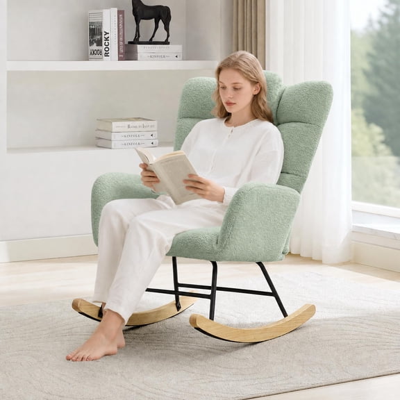 Nursery Rocking Chair with Ottoman. Ted-dy Upholstered Glider Chair with High Backrest. Reading Armchair for Adults. Bedroom. Living Room & Office