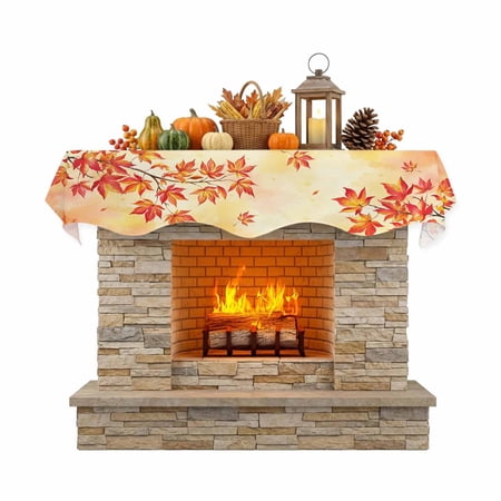 Fall Thanksgiving Fireplace Mantel Scarf 60 x 17 Inch Rustic Orange Maple Leaf Tree Branch Blend Mantel Scarves for Fireplace Decoration for Thanksgiving Party Supplies