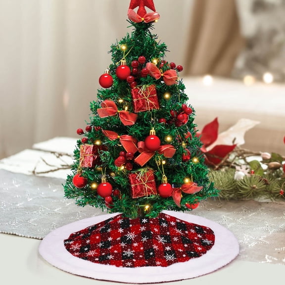 Nkmbld Christmas Tree Skirt for Christmas Party, Snowflake Red Plaid Mat for Home Xmas Tree New Year Decor Noel Collar Ornament, Red