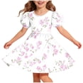 thumbnail image 3 of Afuyipoi Girls Summer Short Sleeve Dress (5-15 Years) Casual Round Neck Crisscross Back Flare A-Line Skirt for Family Gathering White 7/8, 3 of 8
