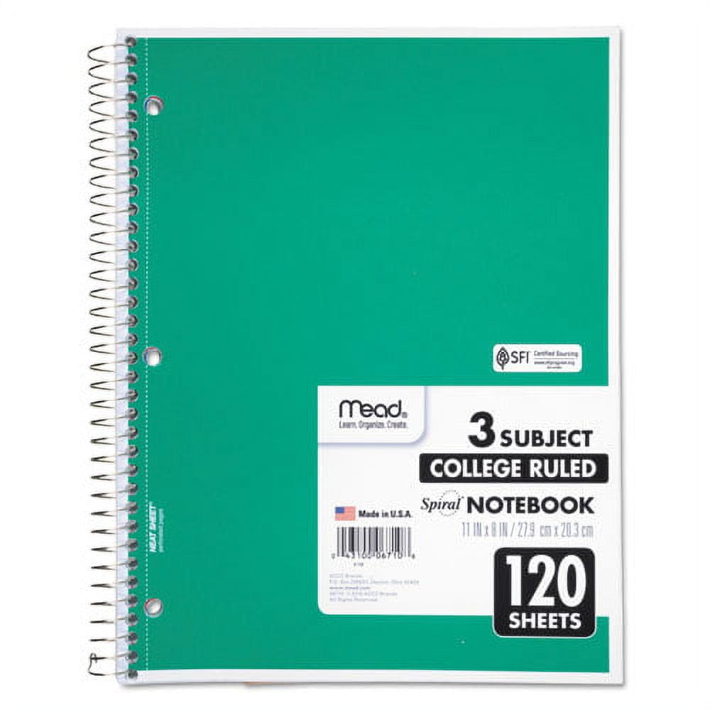 "Spiral Notebook, 3 Subject, Medium/college Rule, Randomly Assorted Covers, 11 X 8, 120 Sheets | Bundle of 5 Each"
