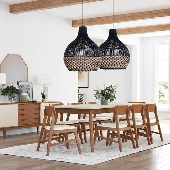 Arturesthome Handwoven Kitchen Island Black Brown Rattan Pendant Light