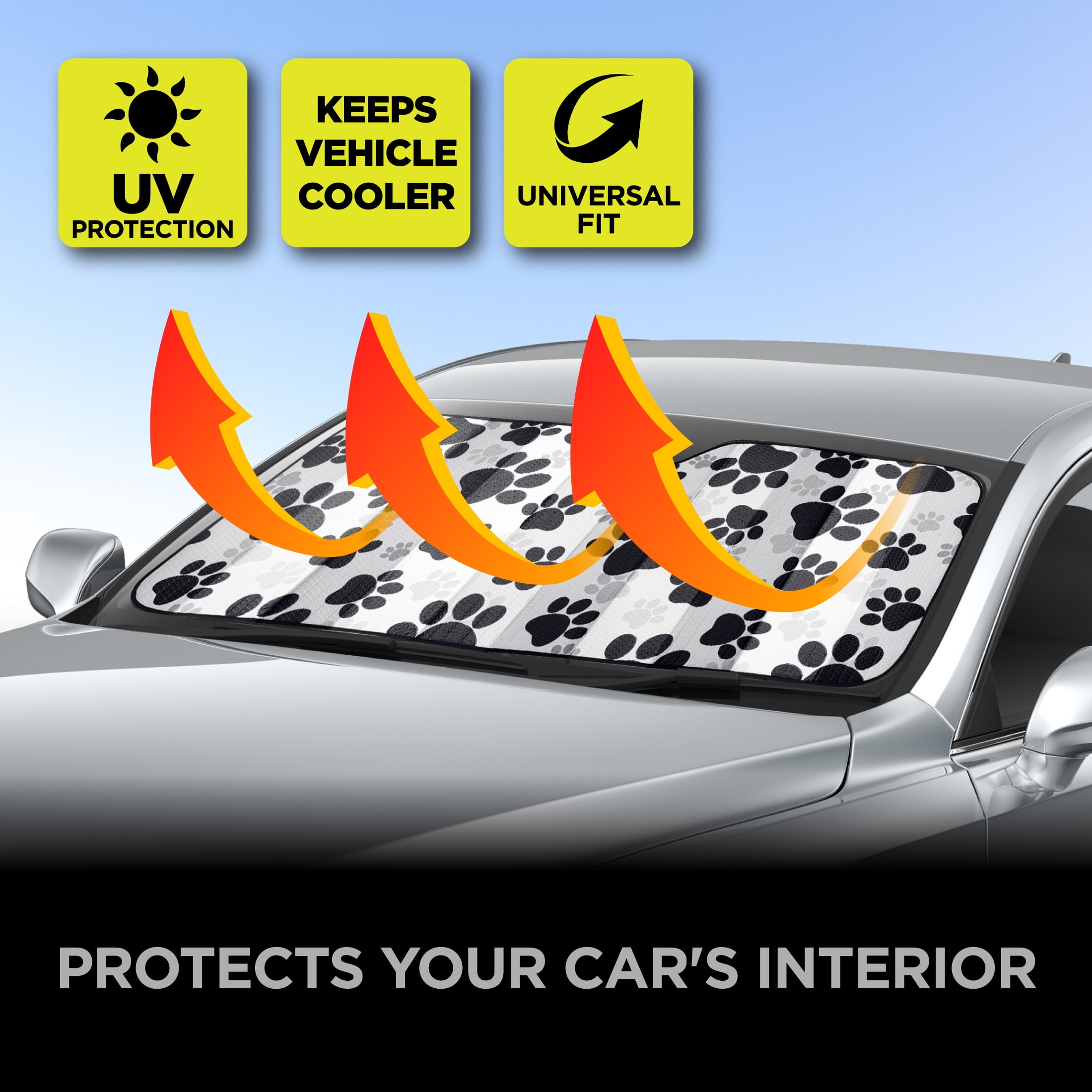 Auto Drive Paw Print Accordion Sunshade Universal Size 1 pack, 63'' x 28.5''