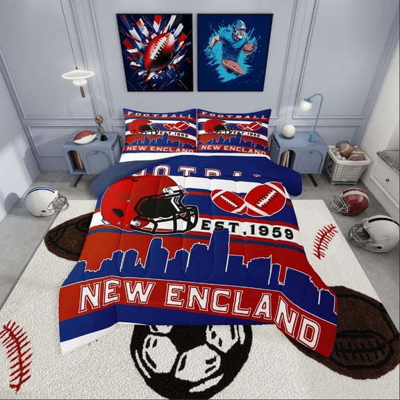 Erosebridal Teens New Encland Football Bedding Twin Comforter Set,Sport Theme Down Comforter,Rugby Decor,Reversible,Lightweight,2-Piece