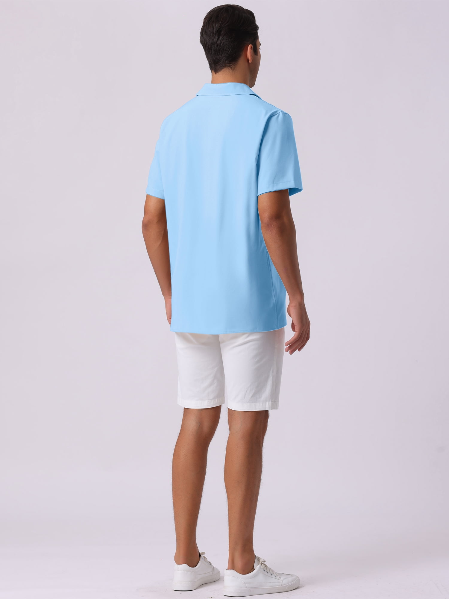 DARING DIVA Men's Linen Camp Collar Short Sleeve Button Down Beach Shirts XL Blue