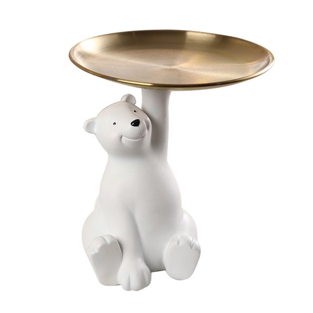 Estatua de oso blanco, figura de resina, llave, joyería, bandeja de almacenamiento, adorno (blanco) Likrtyny Para estrenar