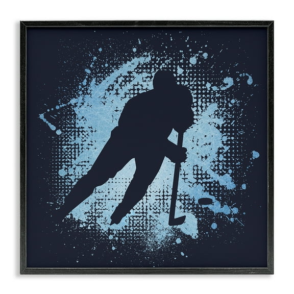 Stupell Industries Hockey Stance Blue Splash Sports Painting Black Framed Art Print Wall Art, 12 x 12