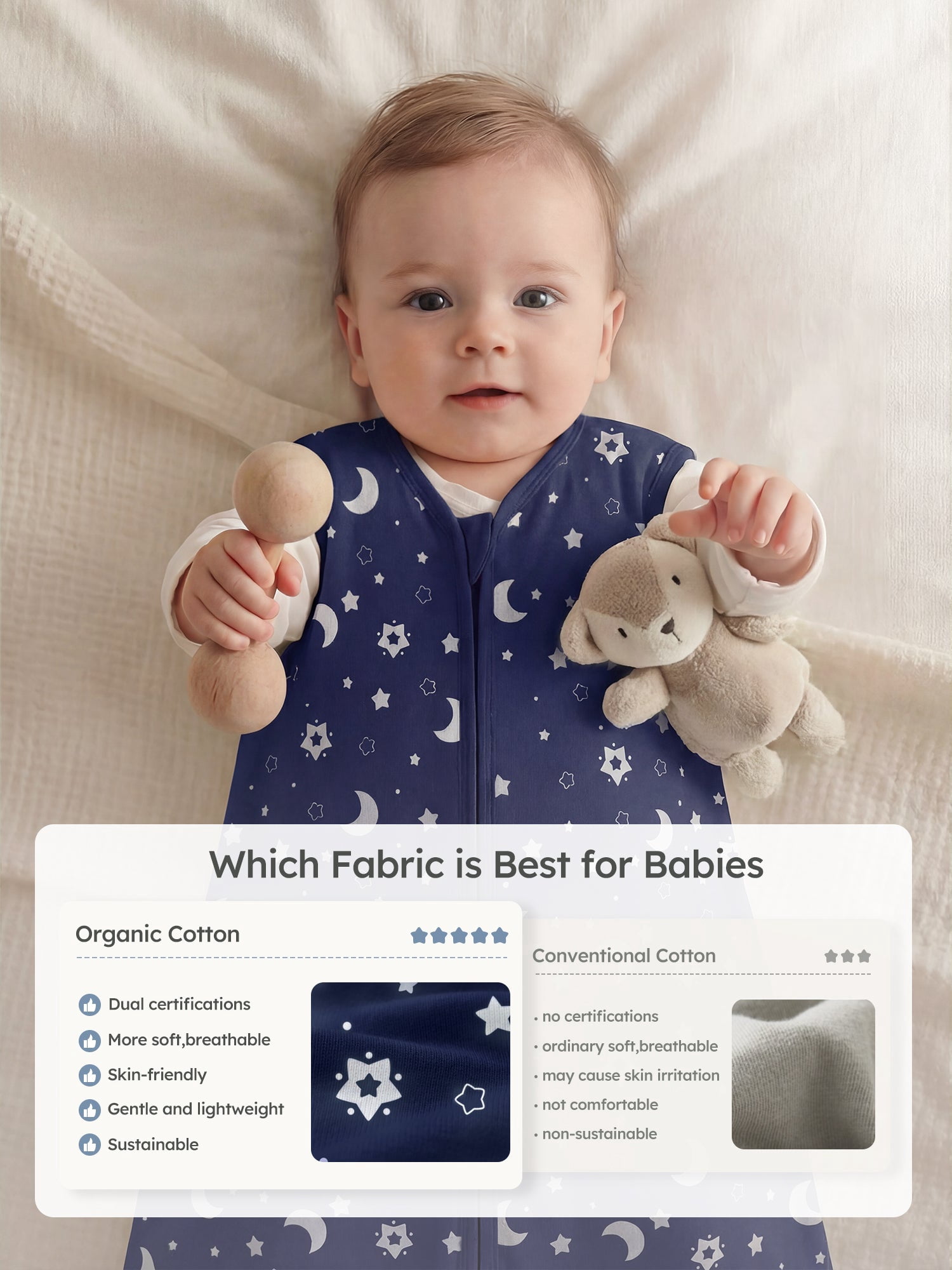 YOOFOSS Baby Sleep Sack 6-12 Months Wearable Blanket for Babies 100% Organic Cotton 2-Way Zipper TOG 0.5 Toddler Sleeping Sack 2 Pack, Sleep Sacks