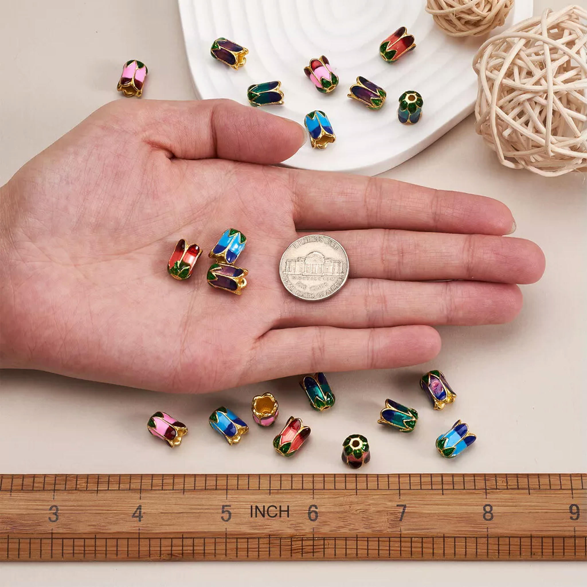 U8MO 20pc 5 Color 5-Petal Flower Alloy Enamel Bead Caps Loose Spacer Bead Cone 11x8mm