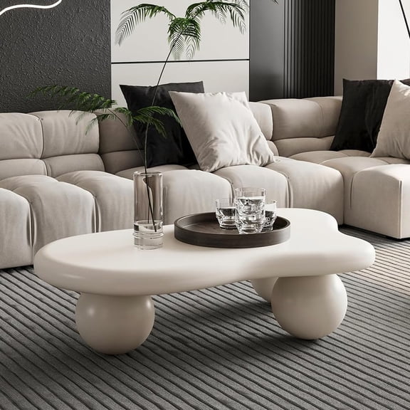 YWEN 40" Cloud Coffee Table for Living Room Irregular Coffee Table Modern Low Coffee Tables Abstract Faux Stone Cute Center Table with 3 Ball Legs for Small Space Apartment