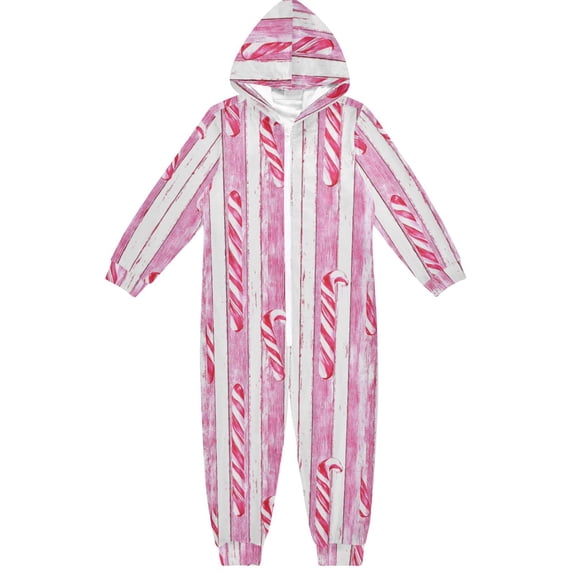 Candy Canes Pattern One Piece Pajamas Soft Jumpsuit Cozy Sleep and Play Romper Zipper and Pockets 13-14Y