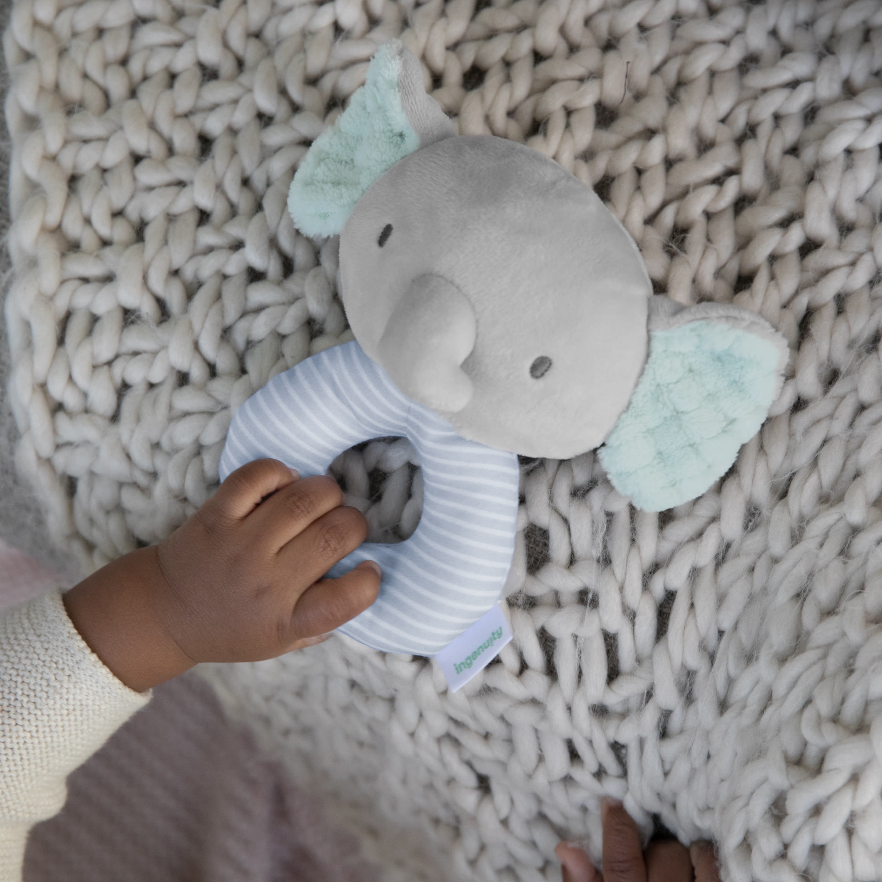 Ingenuity Premium Soft Plush Ring Rattle - Van the Elephant, Ages Newborn +