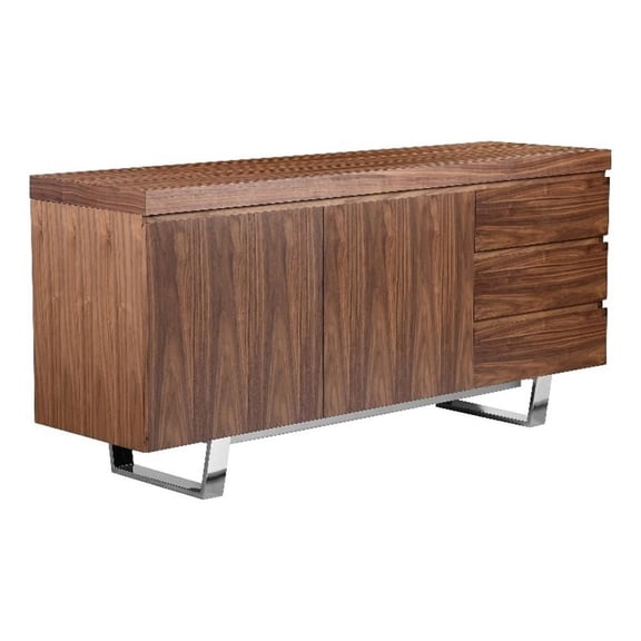 Taho 63 Inch Sideboard Buffet Server Cabinet, 1 Double Door Cabinet, Brown