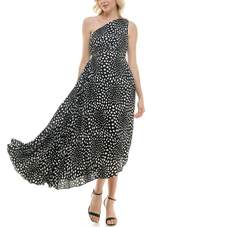 Nicole Miller Accordion Pleated One-Shoulder Midi Dress