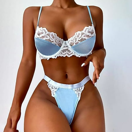 

Knosfe Women s Babydoll Lace Floral Bra and Panty Set Sexy Sleepwear Lingerie Set