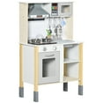 thumbnail image 1 of Qaba Wooden Play Kitchen with Realistic Lights Sounds, White, 1 of 10