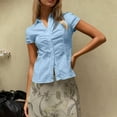 thumbnail image 2 of LIUJUNSHOP Womens Ruched Button Up Blouses Collar V Neck Short Sleeve Work Shirts, 2 of 4