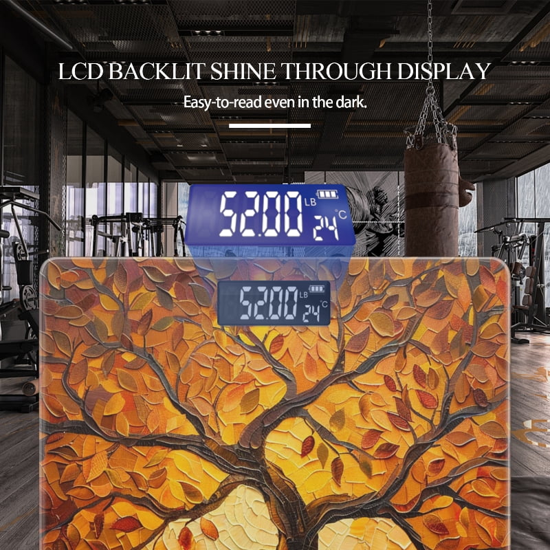 High Precision Body Weight Scale Smart Bathroom Scales with Large LCD Display(400lbs),Decorative for Bedroom-Tree Of Life With Golden Autumn Leaves