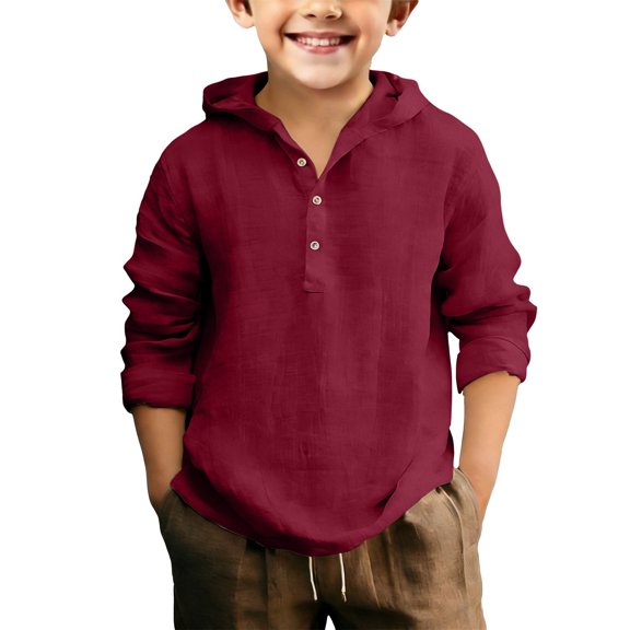 Mercatoo Teen Boys Cotton Linen Shirt Quarter Button Down Long Sleeve Shirts for Kids Summer Casual Hawaiia1 Beach Hoodie Tops