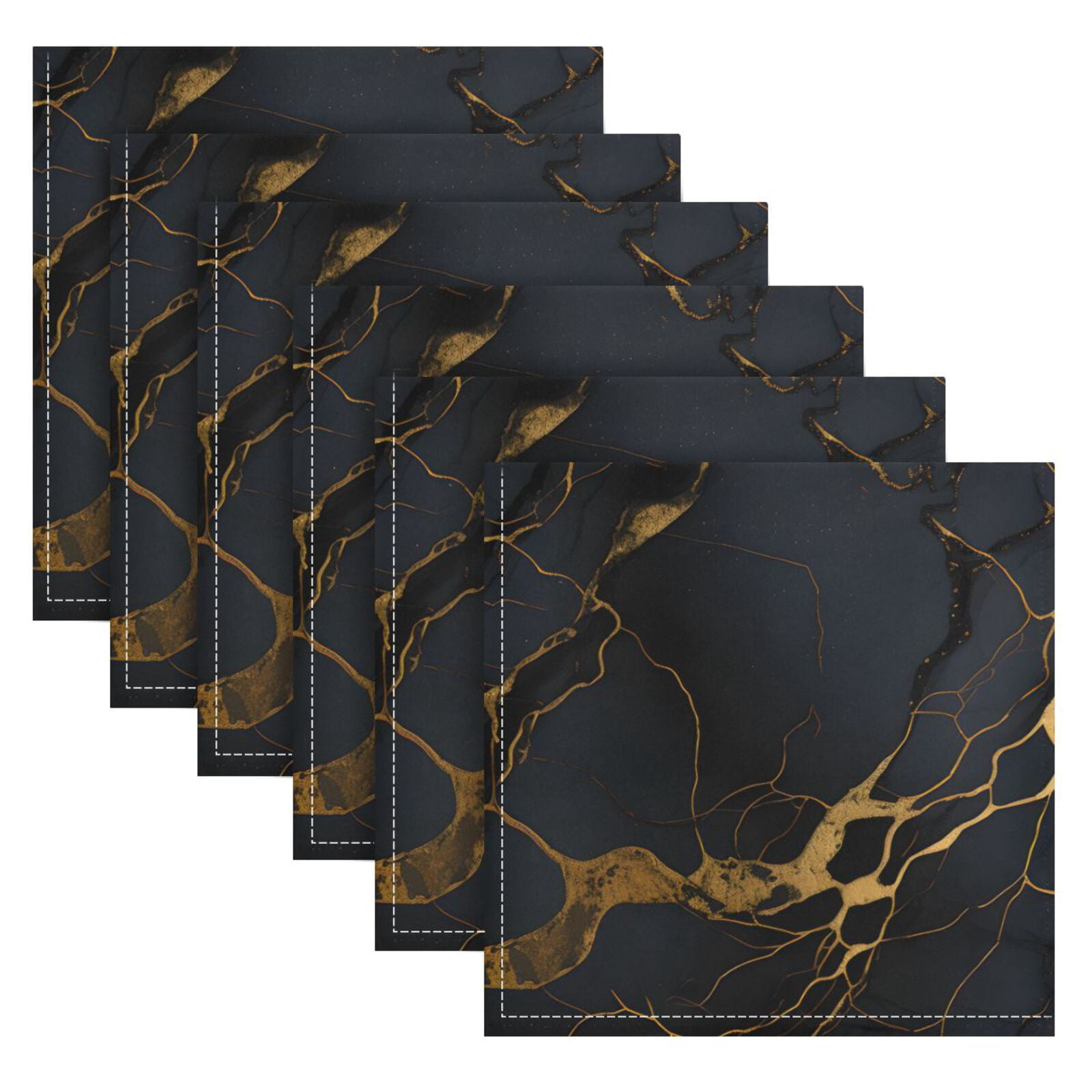 JSTEL Black & Gold Marble Cloth Napkins Set of 6, 20x20 Inch Washable and Reusable Napkin for Decoupage Dinner Party Everyday Use