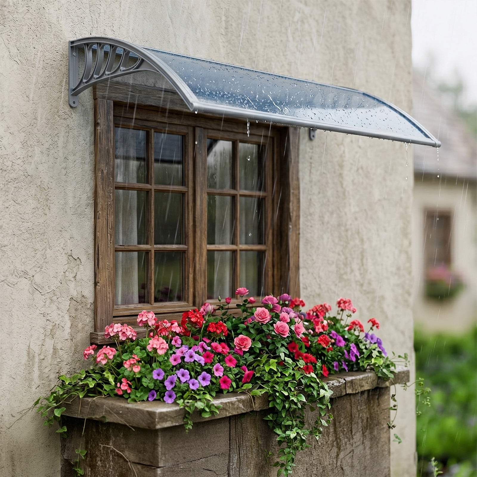 38×40 Inch Clear Polycarbonate Door Window Awning, Rust-Proof PP Bracket & Aluminum Bar Outdoor Rain Snow UV Protection Canopy for Entryway Patio AC Unit