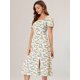 thumbnail image 4 of Vestido Floral Con Escote Cuadrado Para Mujer Vestido A Media Pierna Con Abertura Y Manga Corta Abullonada Blanco S, 4 of 6