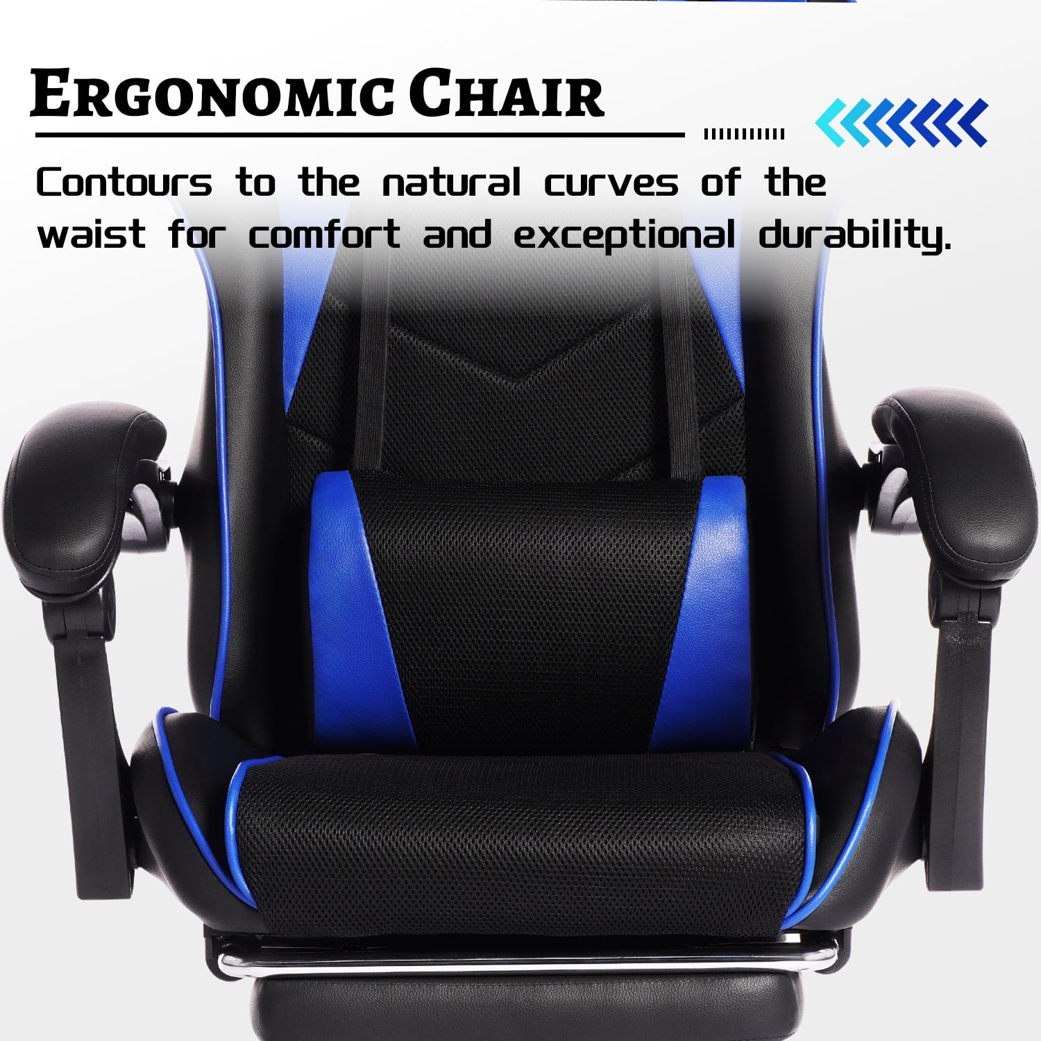 Mintazer Gaming Chairs with Footrest, Massage Leather Computer Game Chair with Headrest and Lumbar Support, E-Sports Chair for Adults Home Office, Black & Blue