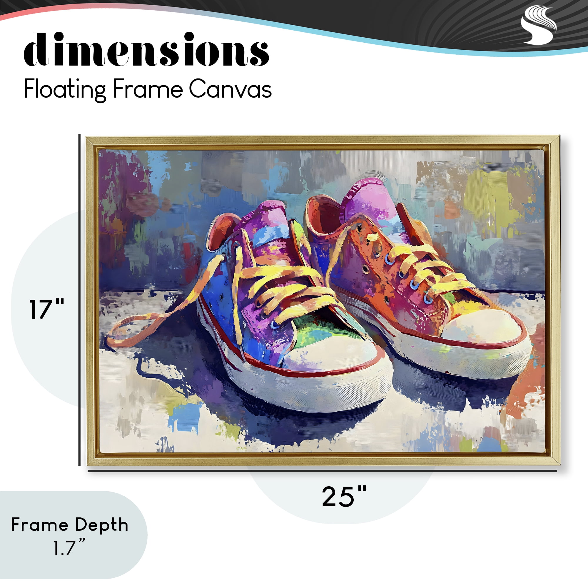 Stupell Industries Colorful Low Top Sneakers Gold Framed Floater Canvas Wall Art, design by Creative Studio