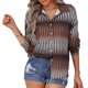 thumbnail image 1 of Blusas informales con cuello en V y manga larga a rayas con botones y cuello en V para mujer, 1 of 6