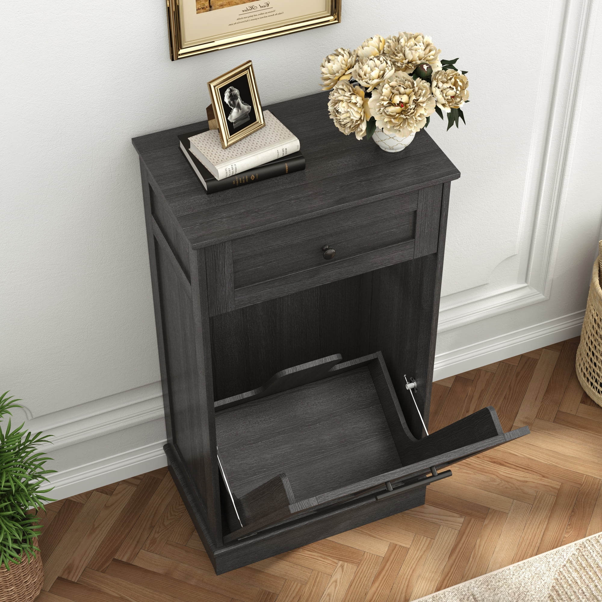 Blotout Kitchen Tilt Out Trash Cabinet, Hidden Wooden Trash Can with Drawer, Pet Proof Freestanding Kitchen Recycling Cabinet for Kitchen, Kitchen, Living Room