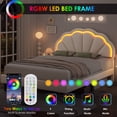 thumbnail image 4 of Homfa LED Bed Frame, Full Size Bed for Bedroom, Velvet Upholstered Platform Bed with Adjustable Headboard, Off-White, 4 of 8