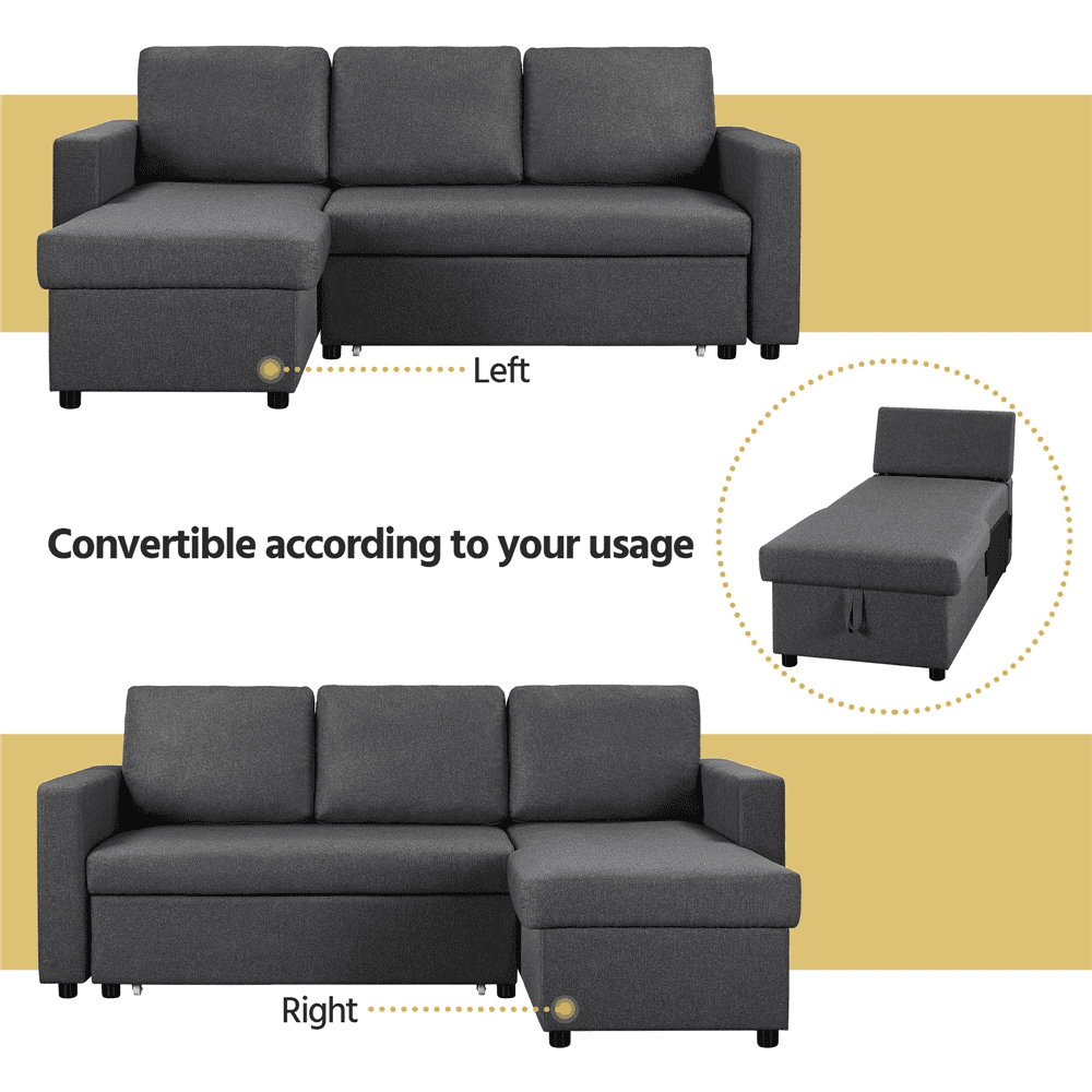 Renwick Reversible Sleeper Sectional Sofa with Pull Out Bed and Storage, Dark Gray
