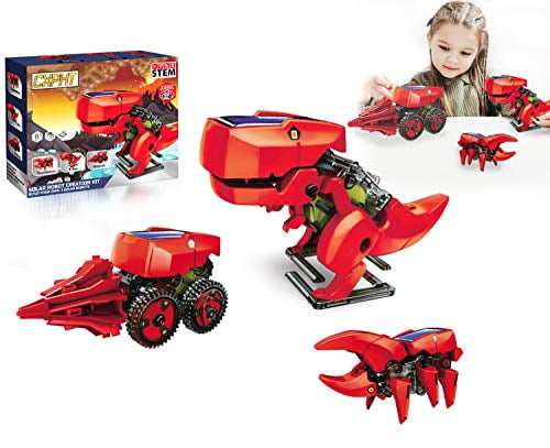 happyplay Upgrade Solar Robot Kit for Boys and Girls Educational STEM Learning Science Building Dinosaur Toys Robot Set for Kids Age 8 9 10 11 12 13 14 15 and Up Red