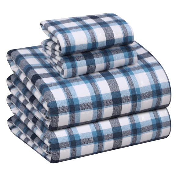 RUVANTI Flannel Sheets Full Size - 100% Cotton Double Brushed Bed Sheets Set, Deep Pockets 16 Inches, All Seasons Breathable & Extra Soft Full Sheets, Warm & Cozy, 4 Piece, Gingham Addition